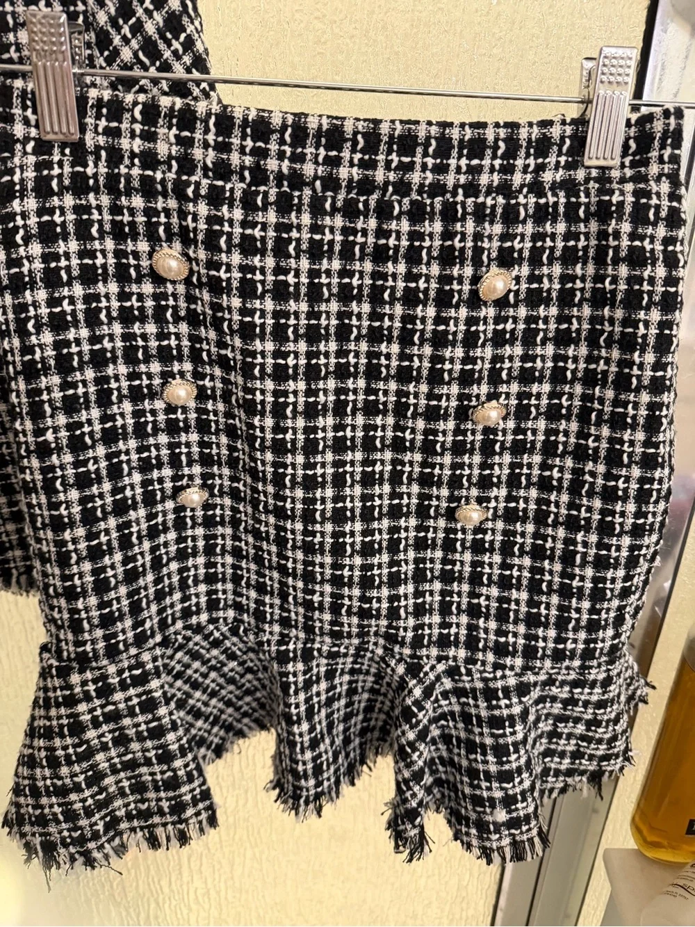 Girls Black & White Tweed Blazer and Skirt Matching Set Size 12 Like New
